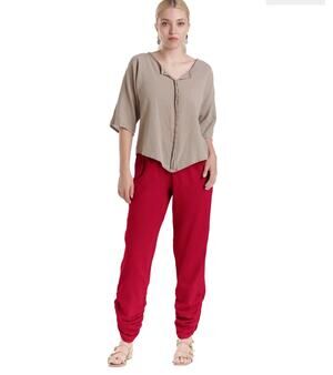 Oh My Gauze Essie Cotton Gauze Pants Womens 2 (XS/S) Red Crimson Ruched Hem